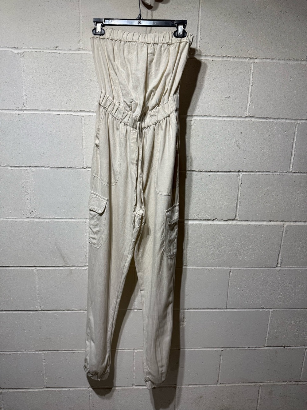 Women’s Cream Utility Jumpsuit with Drawstring Waist